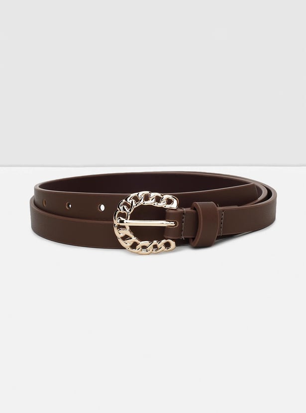 Women Solid Belt with Chain Buckle