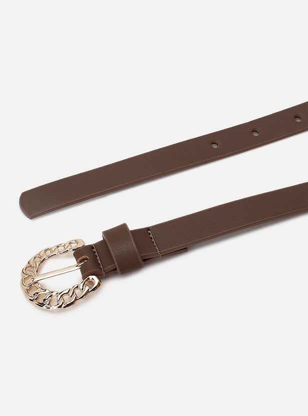 Women Solid Belt with Chain Buckle