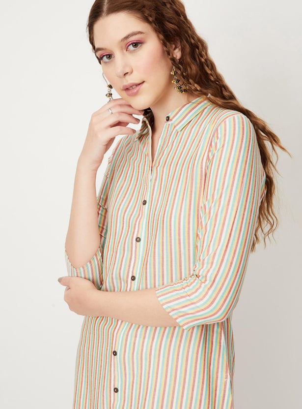 Women Striped Kurta with Collar