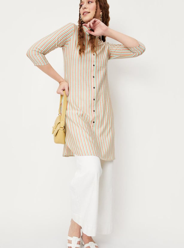 Women Striped Kurta with Collar