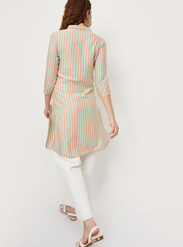 Women Striped Kurta with Collar