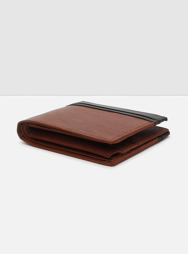 Men Colourblock Leather Bi-Fold Wallet