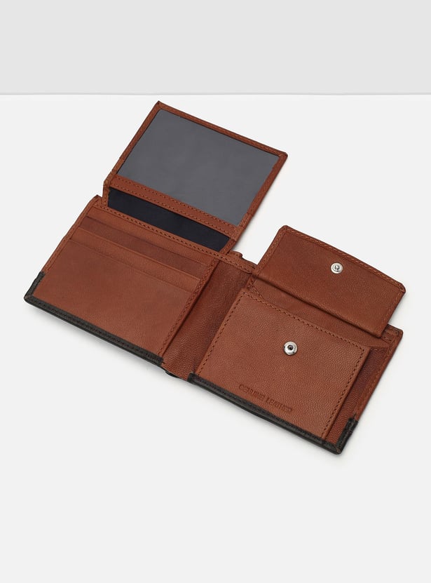 Men Colourblock Leather Bi-Fold Wallet