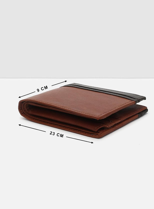 Men Colourblock Leather Bi-Fold Wallet