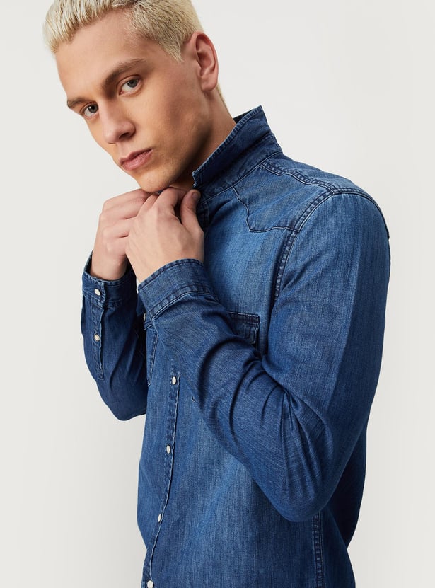 Men Washed Long Sleeved Denim Shirt