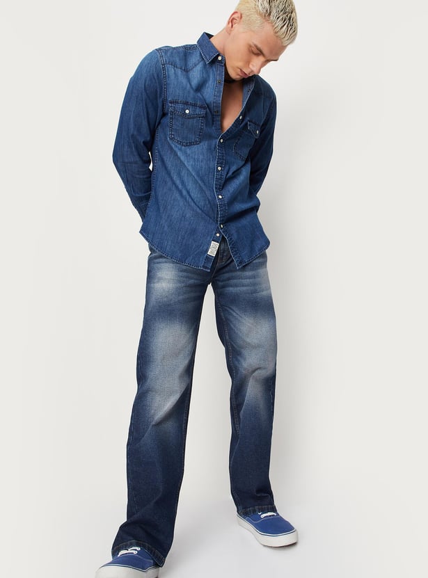 Men Washed Long Sleeved Denim Shirt