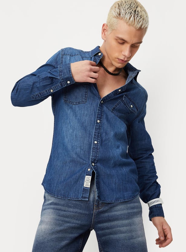 Men Washed Long Sleeved Denim Shirt