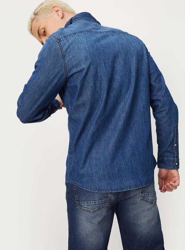 Men Washed Long Sleeved Denim Shirt