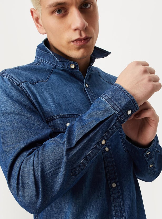 Men Washed Long Sleeved Denim Shirt