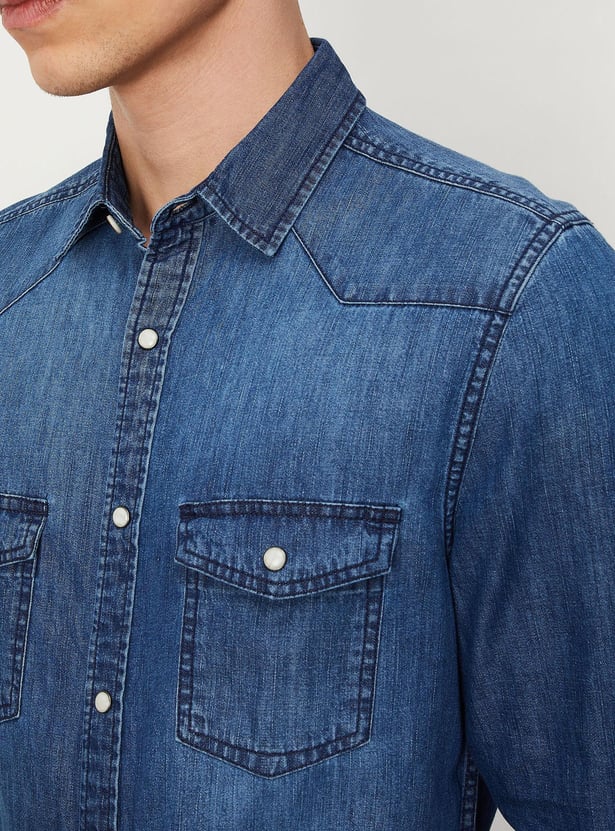 Men Washed Long Sleeved Denim Shirt