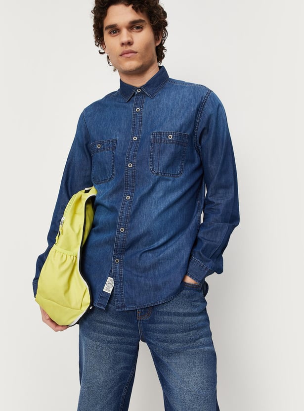 Men Washed Slim Fit Denim Shirt