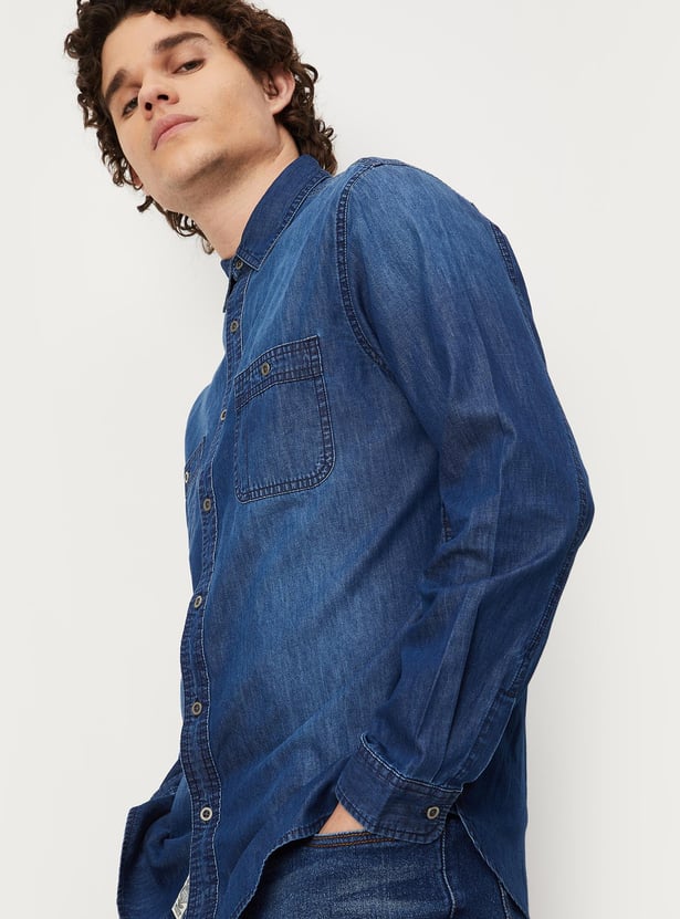 Men Washed Slim Fit Denim Shirt