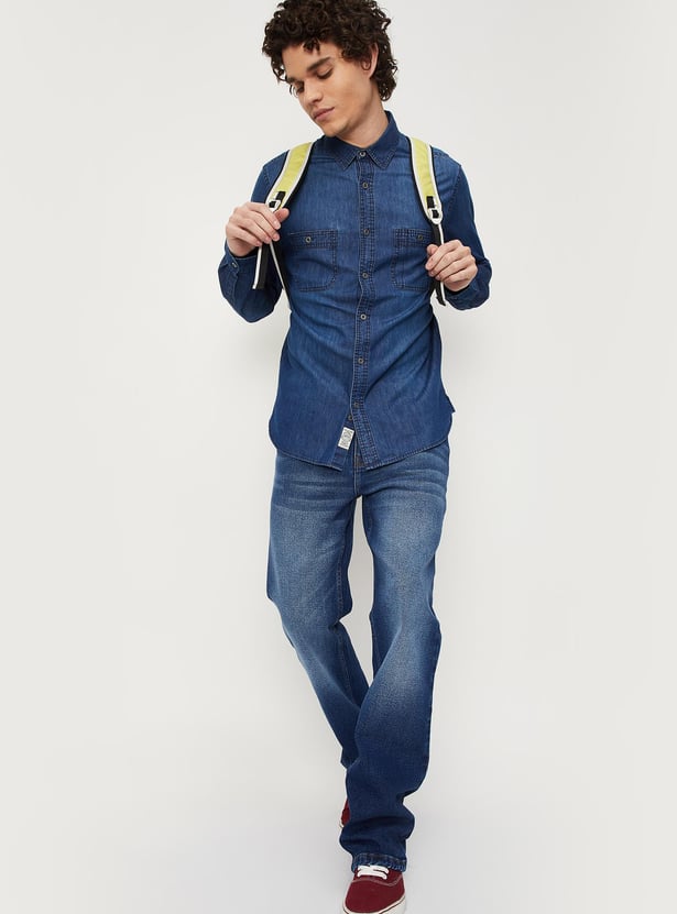 Men Washed Slim Fit Denim Shirt