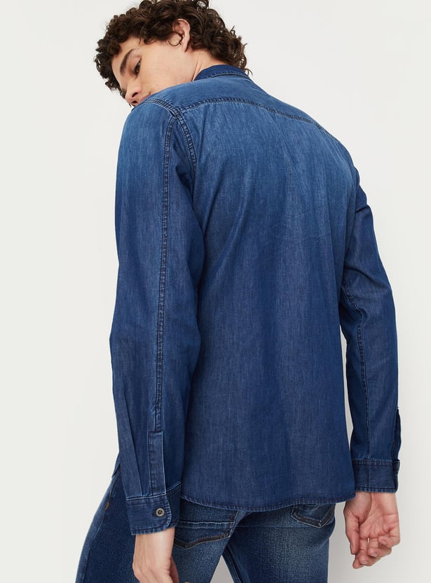 Men Washed Slim Fit Denim Shirt