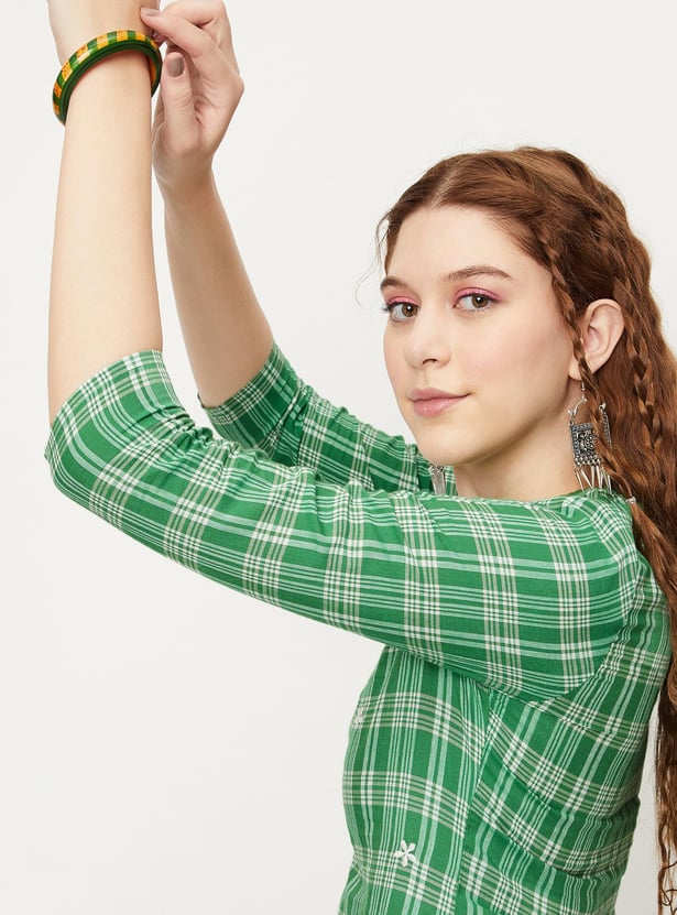 Women Checked Woven Straight Kurta