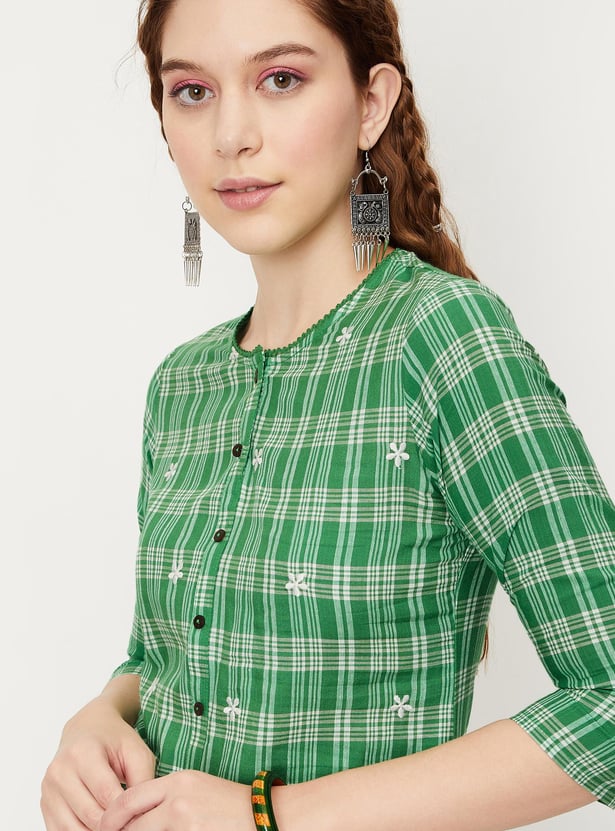 Women Checked Woven Straight Kurta