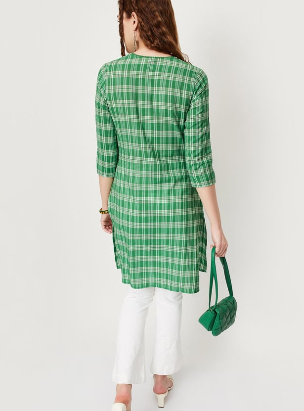 Women Checked Woven Straight Kurta