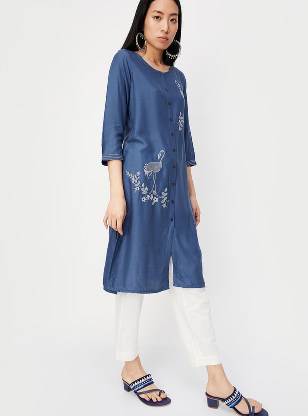 Women Embroidered Straight Kurta
