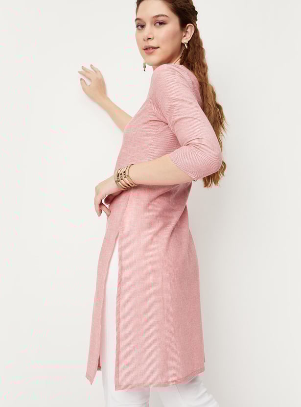 Women Striped Woven Straight Kurta