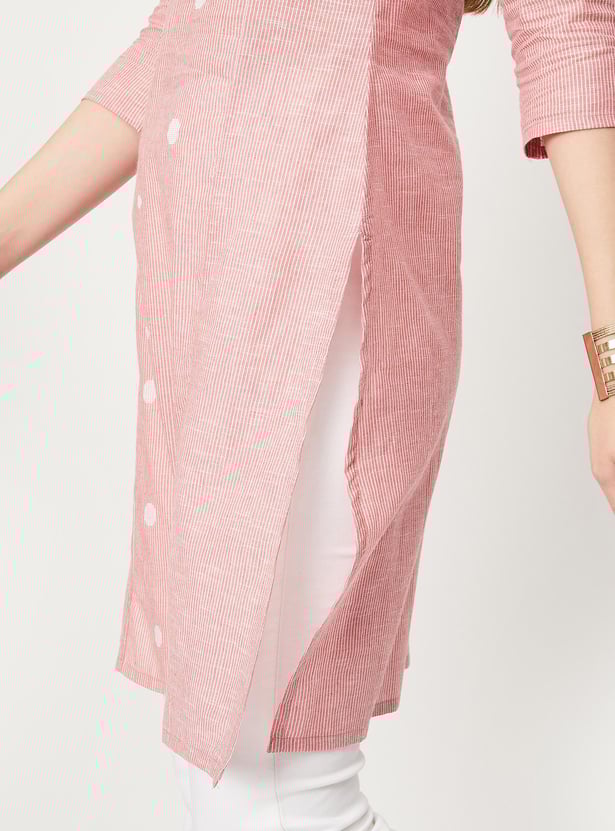 Women Striped Woven Straight Kurta