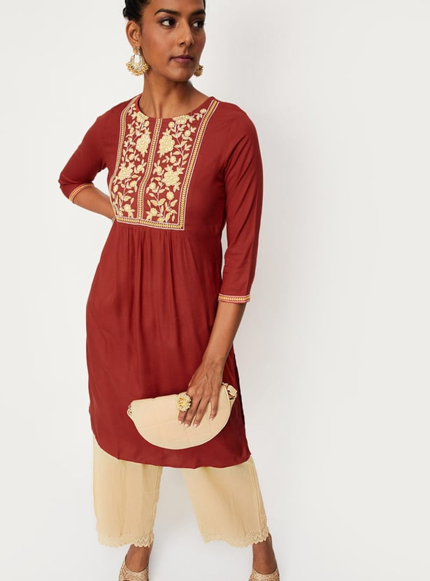 Women Embroidered Straight Kurta