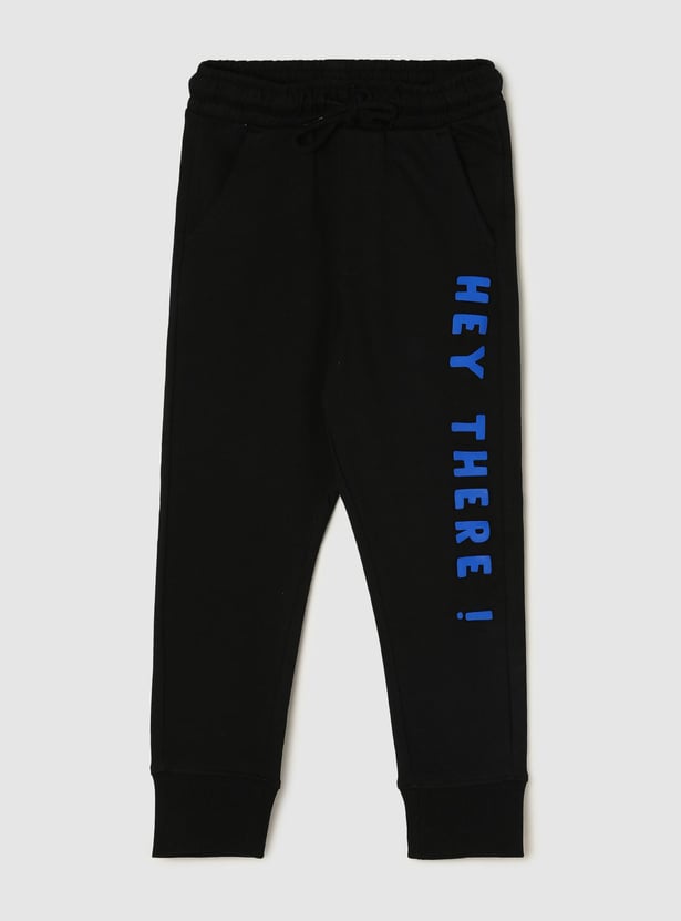 Buy Boys Typographic Printed Drawstring Joggers Online at just Rs