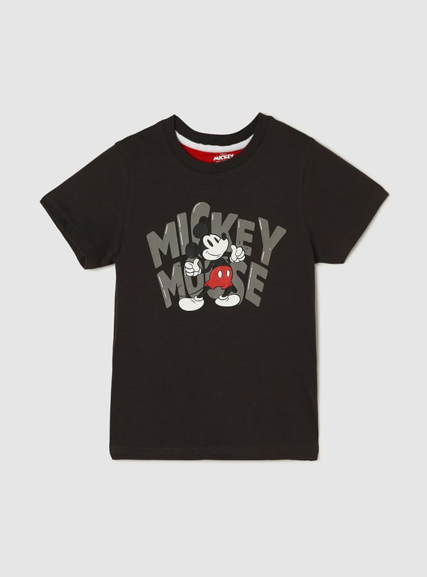 Boys Mickey Mouse Printed Knit T-shirt