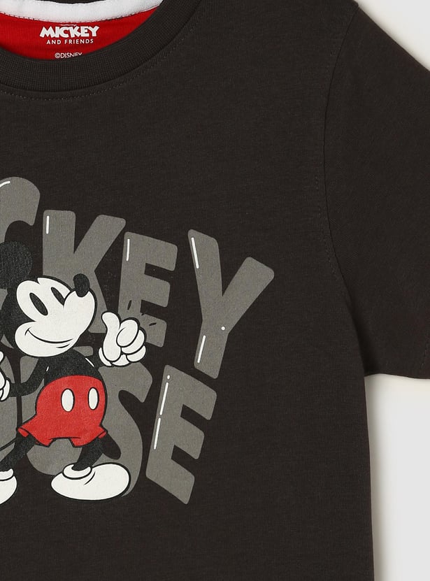 Boys Mickey Mouse Printed Knit T-shirt