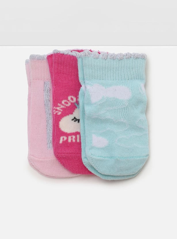 Girls Printed Ankle-Length Socks - Pack of 3