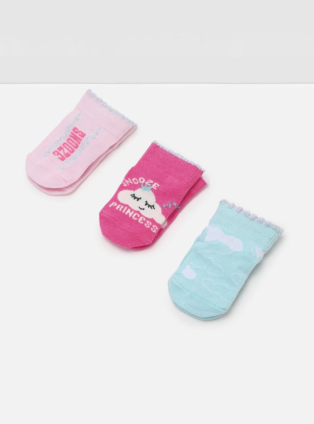 Girls Printed Ankle-Length Socks - Pack of 3