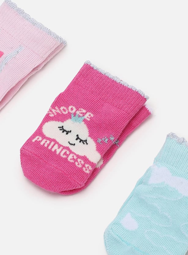 Girls Printed Ankle-Length Socks - Pack of 3