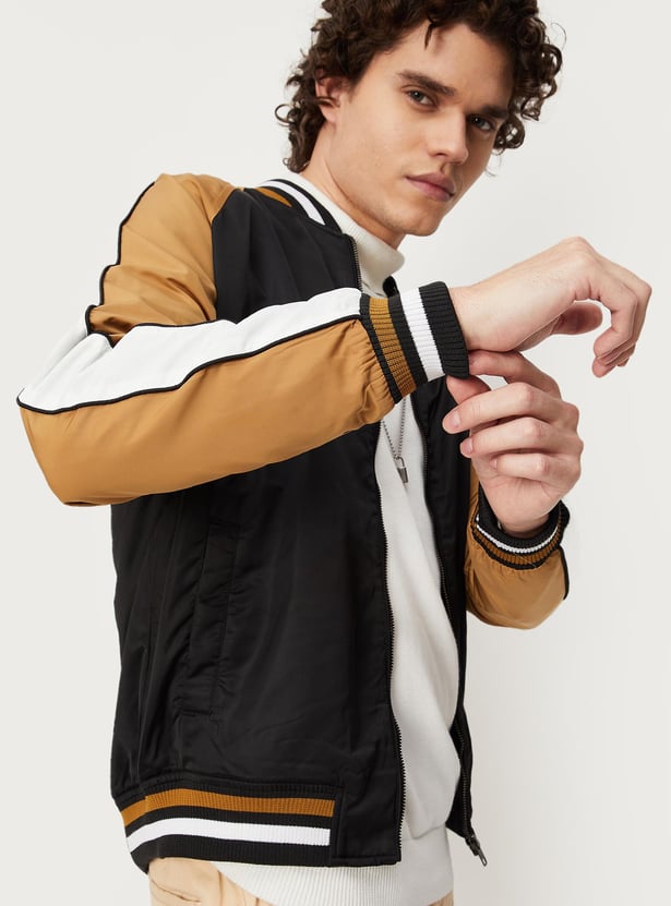 Men Colourblock Lightweight Bomber Jacket