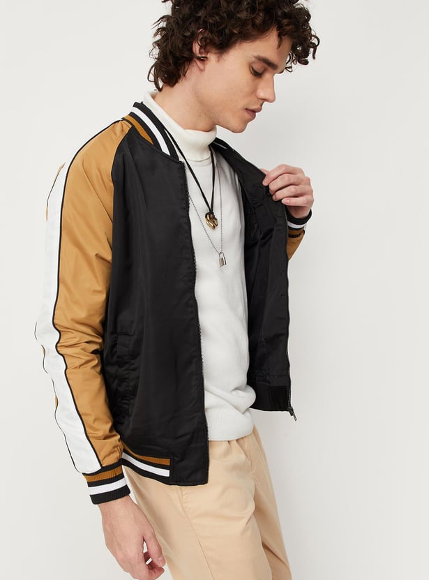 Men Colourblock Lightweight Bomber Jacket