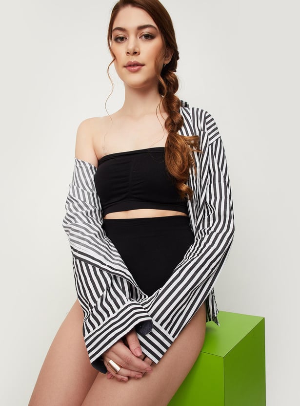 Women Ruched Non-Padded Non-Wired Tube Bra