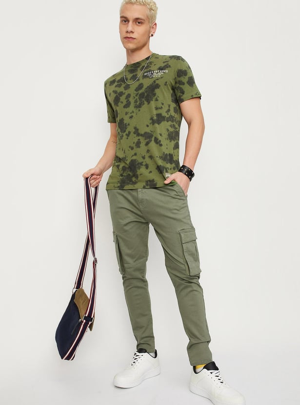 Men Solid Carrot Fit Cargos