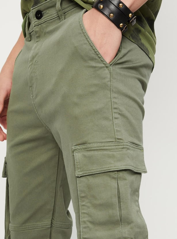 Men Solid Carrot Fit Cargos