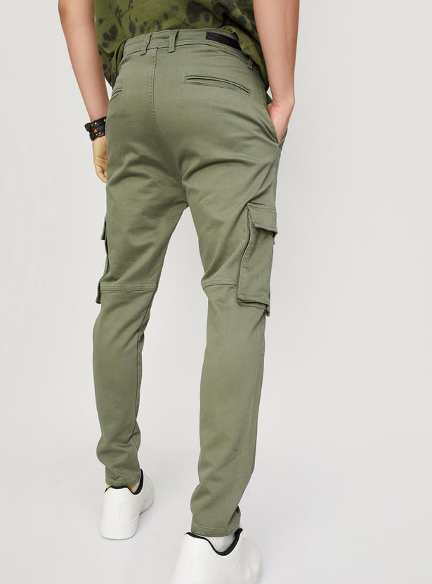 Men Solid Carrot Fit Cargos