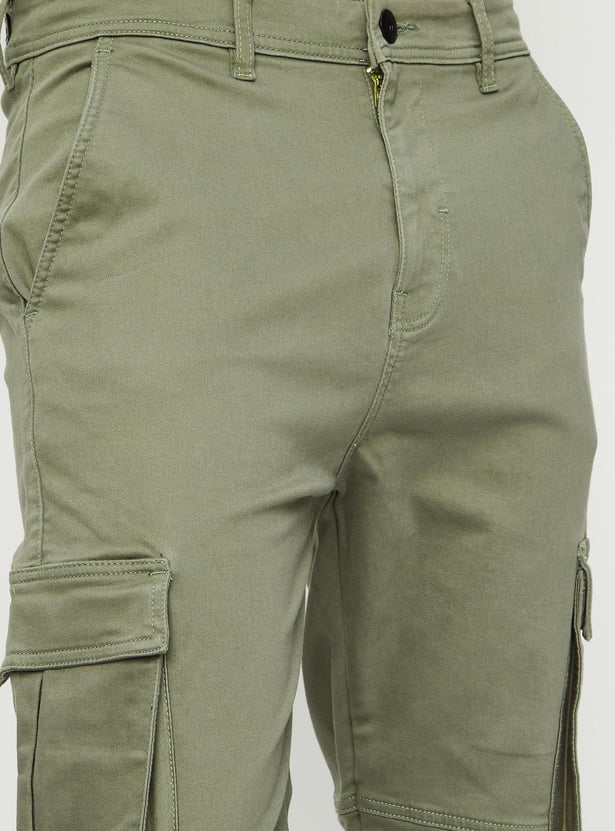 Men Solid Carrot Fit Cargos