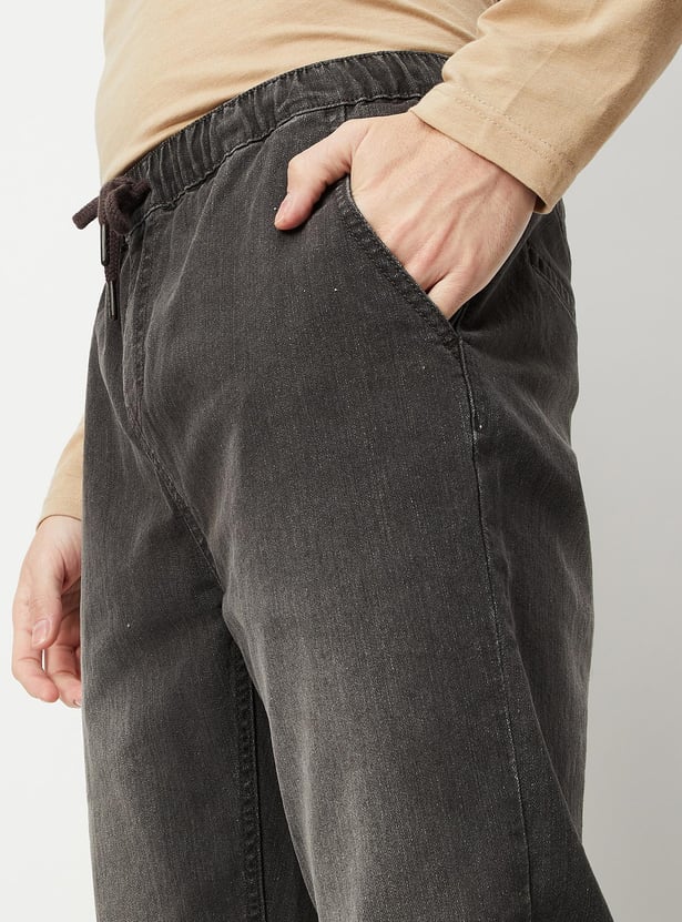 Men Washed Carrot Fit Denim Joggers