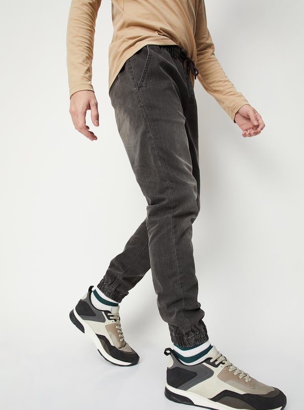 Men Washed Carrot Fit Denim Joggers