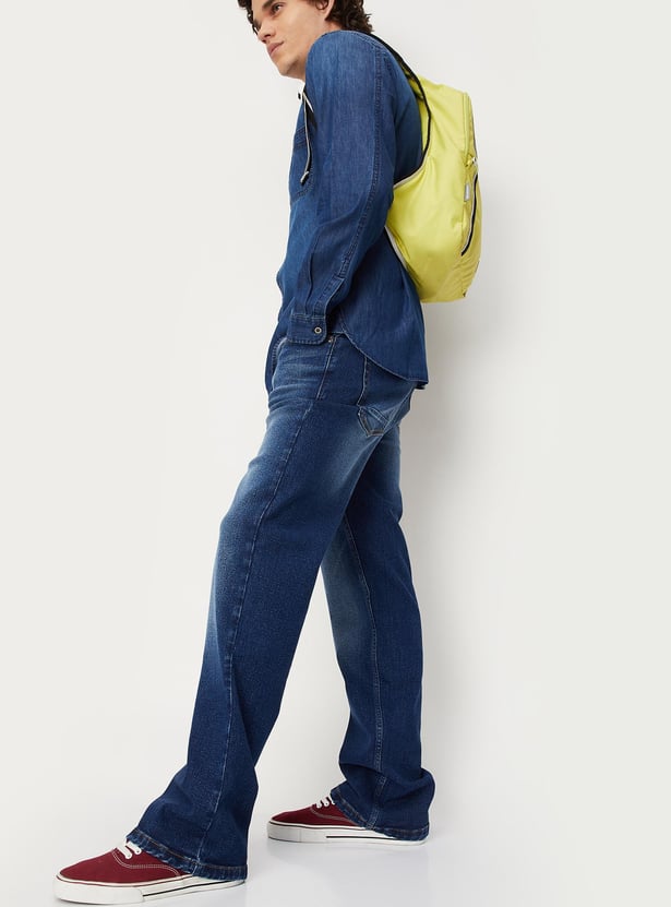 Men Washed Bootcut Jeans