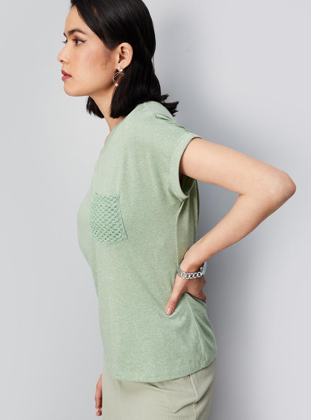Women Crochet Pocket T-shirt
