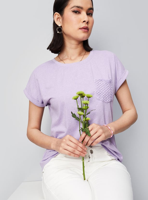Women Crochet Pocket T-shirt