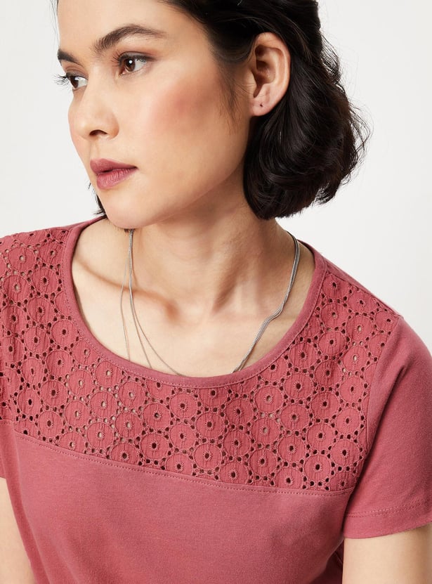 Women Schiffli Short Sleeve T-shirt