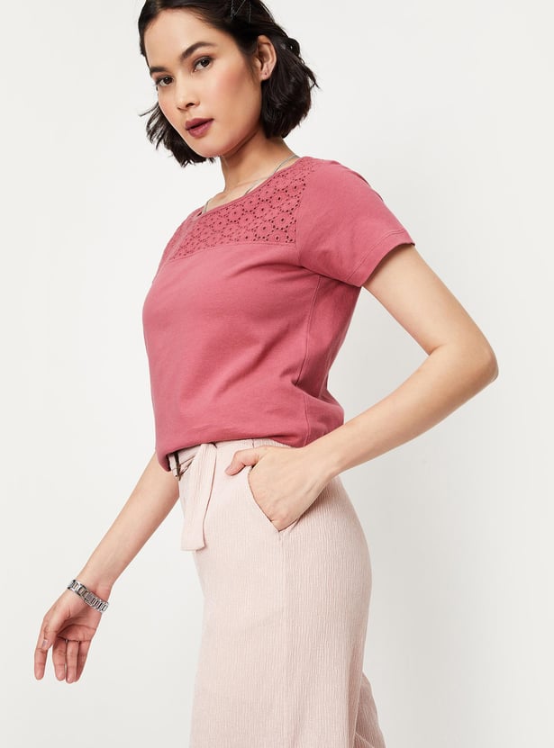 Women Schiffli Short Sleeve T-shirt