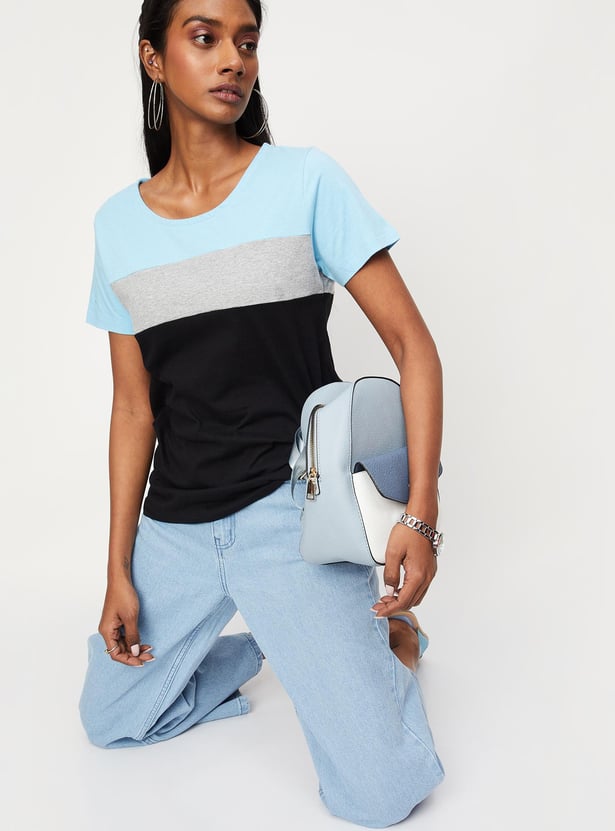 Women Colourblock Cut-Out Back Top