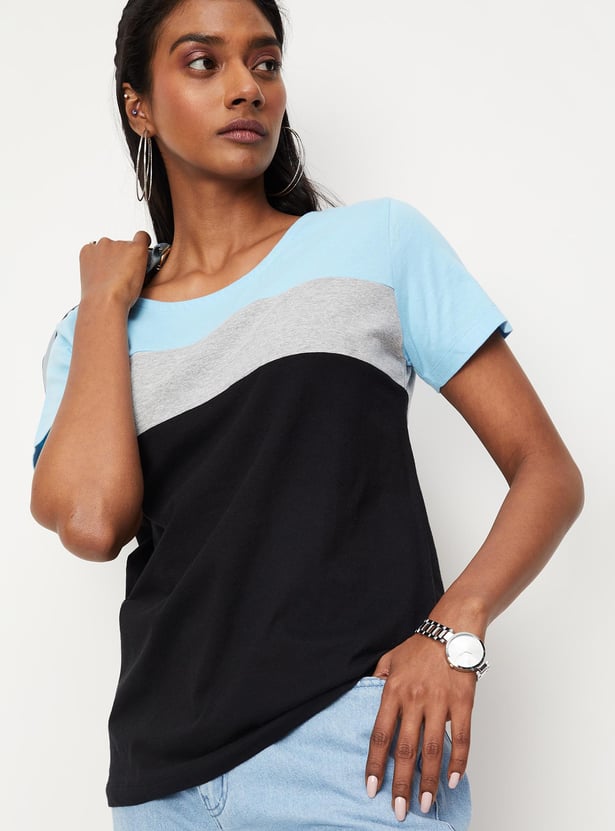 Women Colourblock Cut-Out Back Top