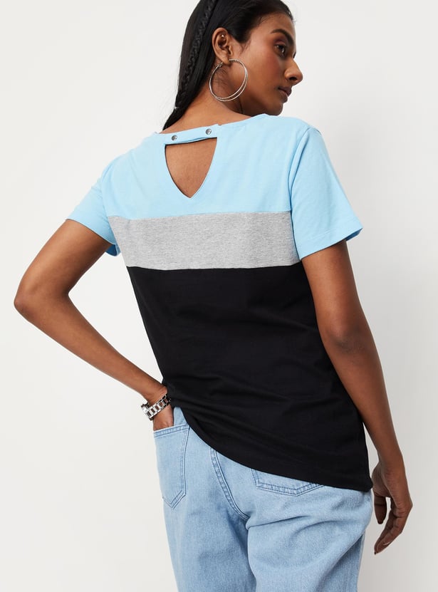 Women Colourblock Cut-Out Back Top