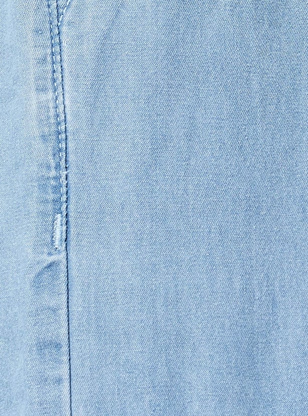 Women Solid Wide Leg Denim Culottes