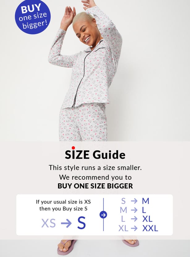 Women Animal Printed Shirt and Elasticated Pyjamas